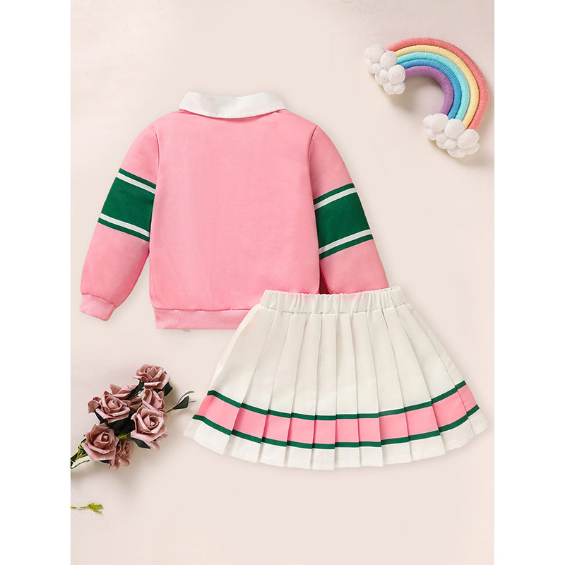 Toddler Girls 2 Piece Outfit Colorblock Letter Graphic Print Sweatshirt And Pleated Skirt Set