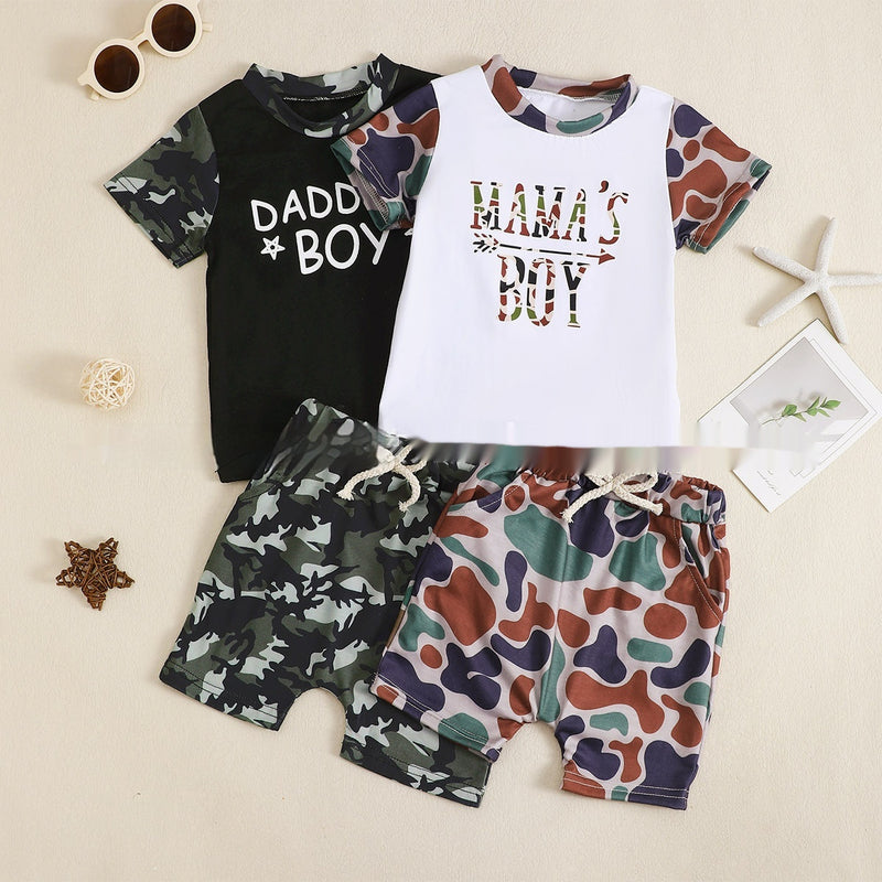 Boy's Camouflage T-shirt And Shorts Two-piece Set