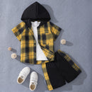 Fashion Children's Short Sleeve Hooded Plaid Suit