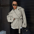 Loose Waistband Long Sleeve Trench Coat Casual Jacket