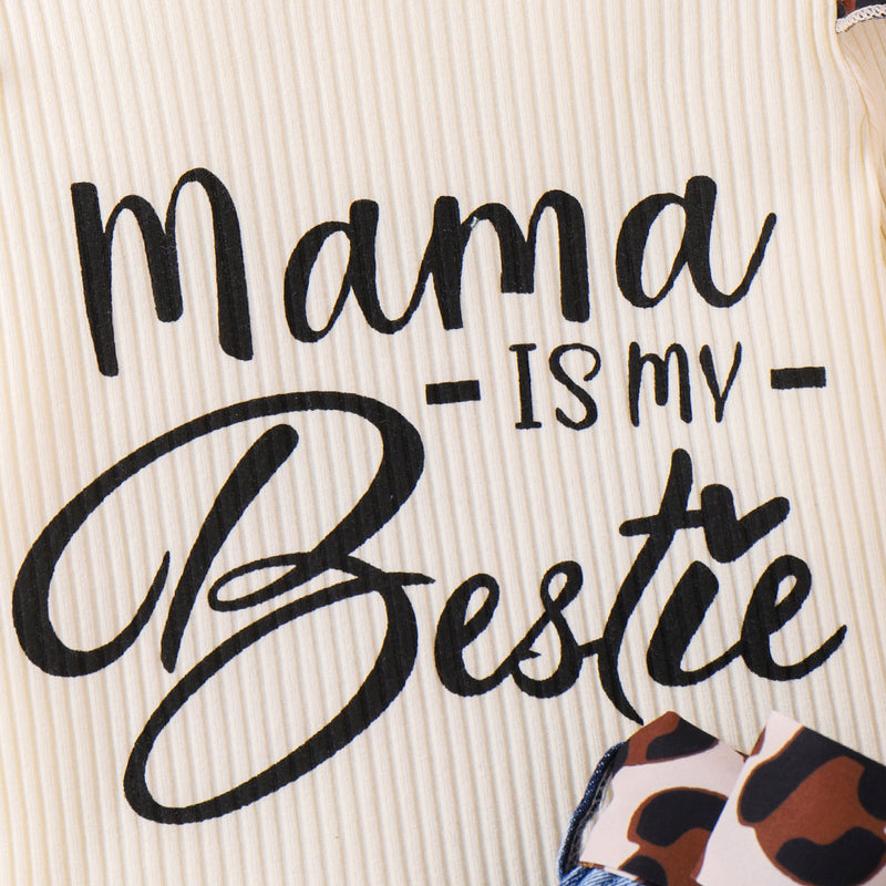 Children Suit Sunken Stripe Letter Jacket Leopard Patch Denim Skirt