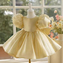 Girls' Dress New Champagne Satin Flower Girl Puff Sleeve
