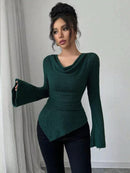 Ribbing Bottoming Sweater Off-the-shoulder Slim Knit Long-sleeved Top