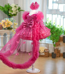 Rose Red Butterfly Sequined Long Sleeve Princess Children's Birthday Party Dress