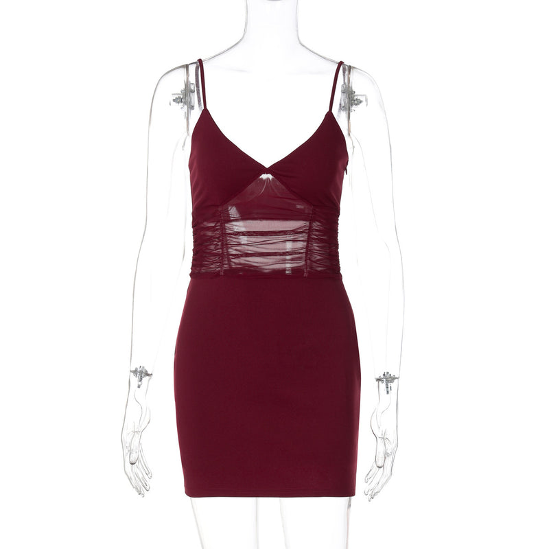 Women's Clothing V-neck Strap Mesh Hollow Dress