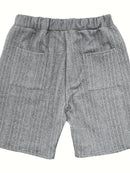 Ensemble 2 pièces pour homme, chemise jacquard unie à manches courtes et col en V, short à cordon assorti, vêtements de loisirs d'été