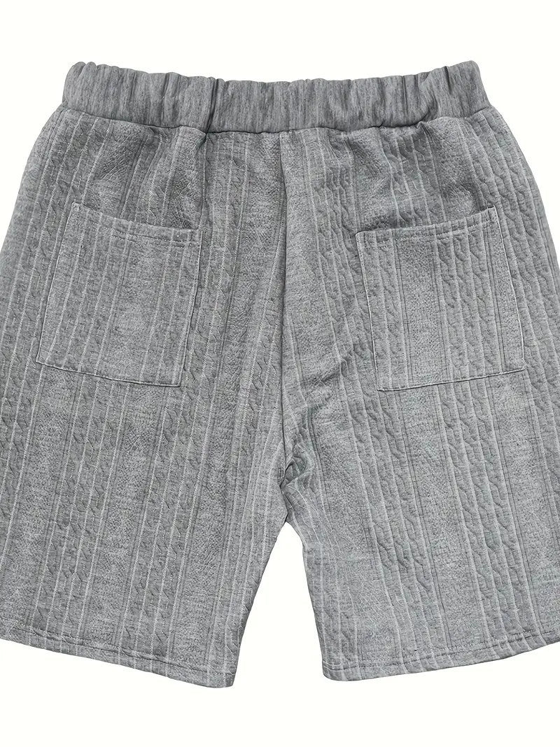 Ensemble 2 pièces pour homme, chemise jacquard unie à manches courtes et col en V, short à cordon assorti, vêtements de loisirs d'été