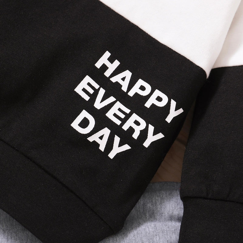 Letter Color Matching Patchwork Round Neck Long Sleeve Two-piece Men's Clothing