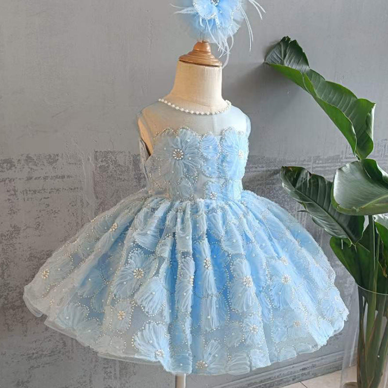 Girl's Dress Blue Super Fairy Pettiskirt Piano Performance Costume
