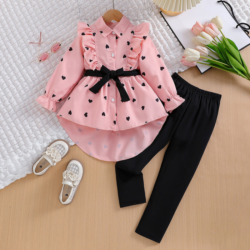 Girls' Fashion Long Shirt Including Belt Leggings Suit