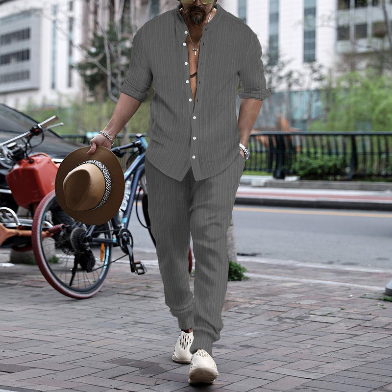 Gestreifte Hemdhose mit Hengli-Kragen für Herren