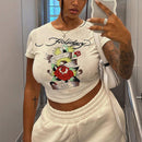 European And American Retro Printed Foreign Trade T-shirt Cute Solid Color