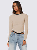 Women's Long-sleeved Round Neck Slim-fit Contrast Colors Short Pullover Top