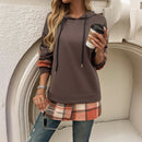 Contrast Color Casual False Two-piece Patchwork Hooded Long Sleeve Sweater