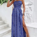 Paisley Print Halter Neck Slit Wide Leg Jumpsuit