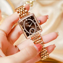 Fashionable Rose Gold Square Women's Diamond Two-pin Half Watch