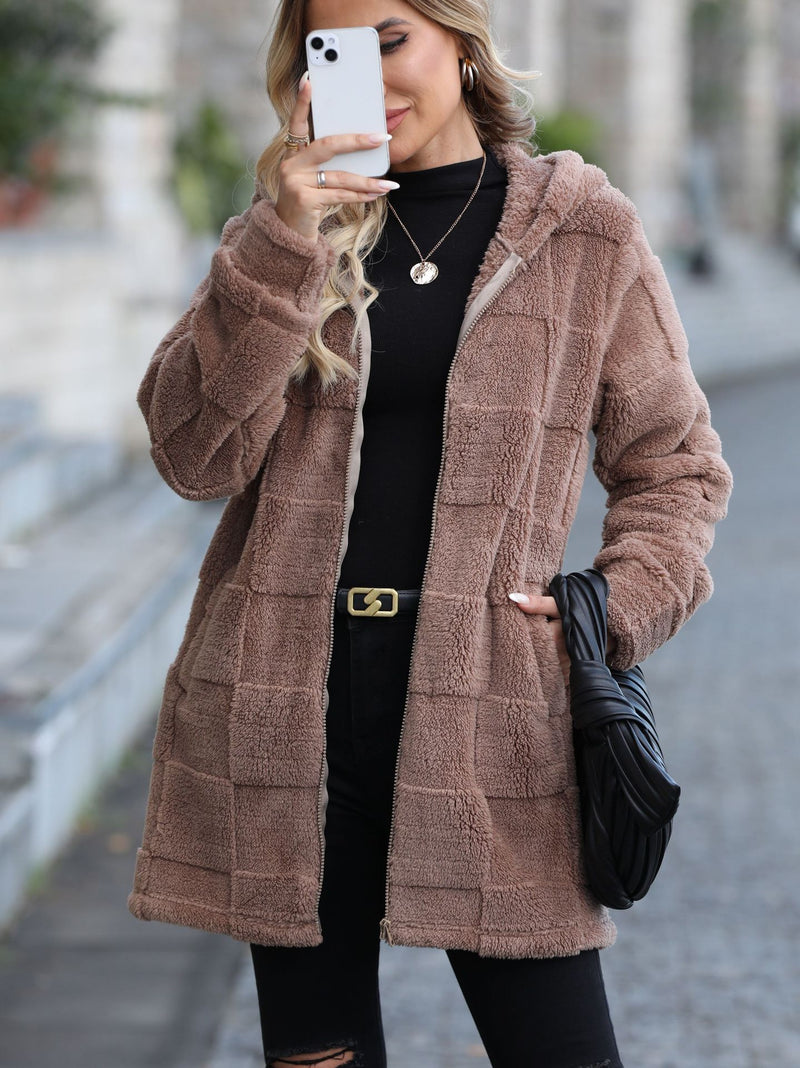 Hooded Long Cardigan Plush Coat