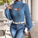 Women's Turtleneck Hollow Sweater Cable-knit Sweater