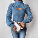 Women's Turtleneck Hollow Sweater Cable-knit Sweater
