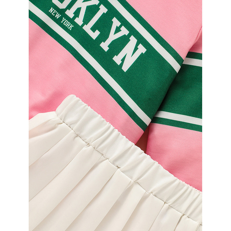 Toddler Girls 2 Piece Outfit Colorblock Letter Graphic Print Sweatshirt And Pleated Skirt Set