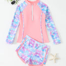 Split Boxer Long Sleeve Zipper Swimsuit With Chest Pad