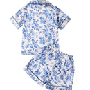Printed Cardigan Lapel Children's Short-sleeved Satin Homewear Suit