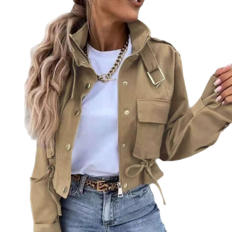 Single-breasted Zipper Short Casual Long Sleeve Coat