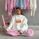 Autumn And Winter Fleece-lined Loose Slimming Long Sleeves Crew Neck Pullover Sweatshirt Women