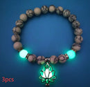 Bracelet en pierre naturelle de lotus lumineux énergétique, bracelet de perles de charme phosphorescentes pour yoga, guérison, prière bouddhiste, pour hommes et femmes