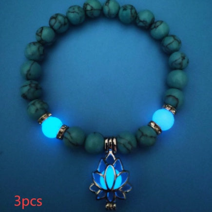 Bracelet en pierre naturelle de lotus lumineux énergétique, bracelet de perles de charme phosphorescentes pour yoga, guérison, prière bouddhiste, pour hommes et femmes