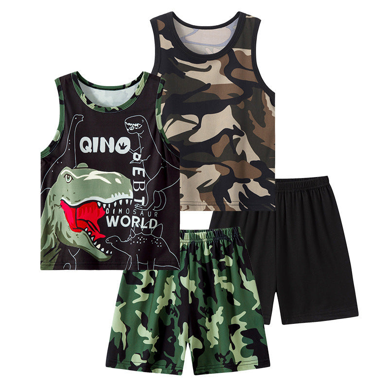Printed Vest Suit Boys And Girls Casual Handsome Sets