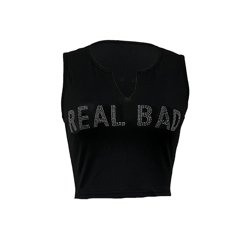 Ladies' Fashionable Rhinestone Letter Decoration Sexy Top Basic Versatile Vest