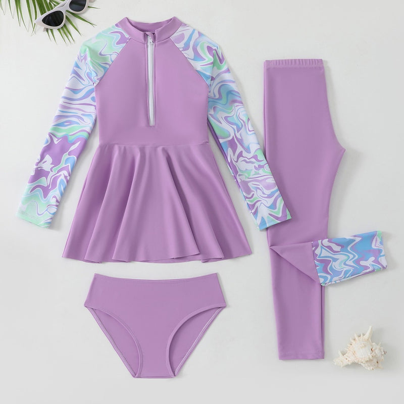 Children's Split Long-sleeved Long Trousers Three-piece Swimsuit