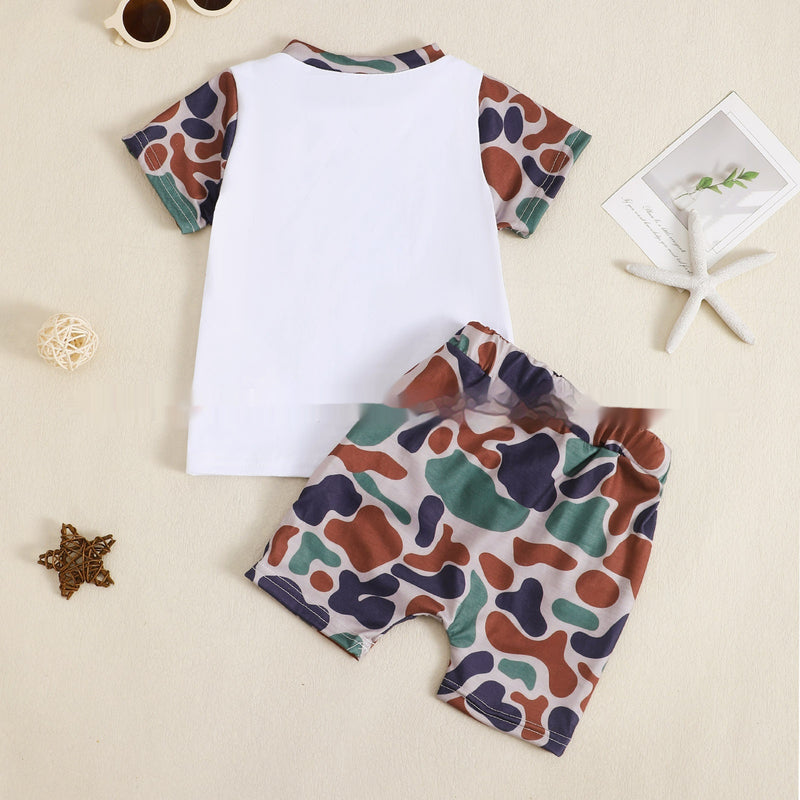 Boy's Camouflage T-shirt And Shorts Two-piece Set
