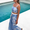 Fashion Flower Sling Top Wide Leg Pants Suit