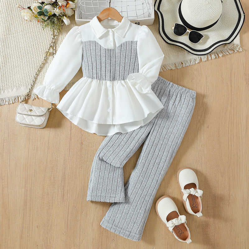 Girls Trendy Stitching Two-piece Suit