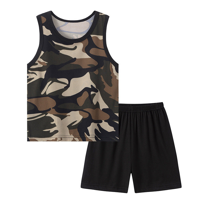 Printed Vest Suit Boys And Girls Casual Handsome Sets