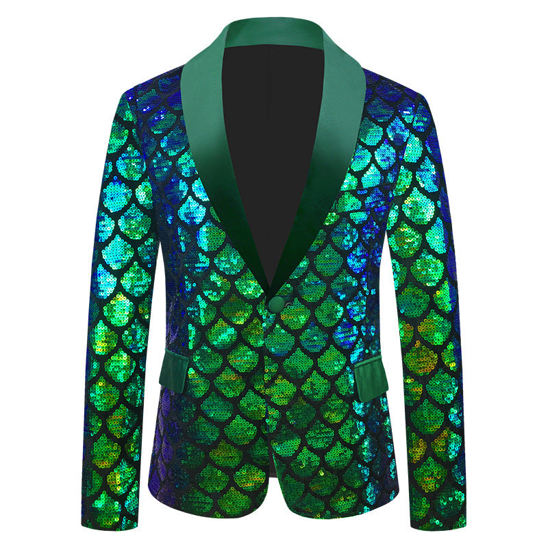 Men's Velvet Colorful Turning Piece Scale Sequined Costume