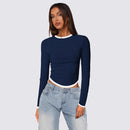 Women's Long-sleeved Round Neck Slim-fit Contrast Colors Short Pullover Top