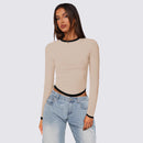 Women's Long-sleeved Round Neck Slim-fit Contrast Colors Short Pullover Top
