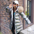 Raccoon Fur Big Collar Down Jacket Mid-length Slim Coat