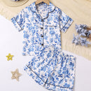 Printed Cardigan Lapel Children's Short-sleeved Satin Homewear Suit