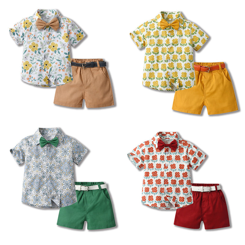 Bowknot Short-sleeved Cardigan Boys' Shorts Two-piece Set