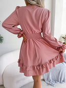 Spring And Summer European And American Leisure Lace-up Waist-tight Wooden Ear Swing Dress