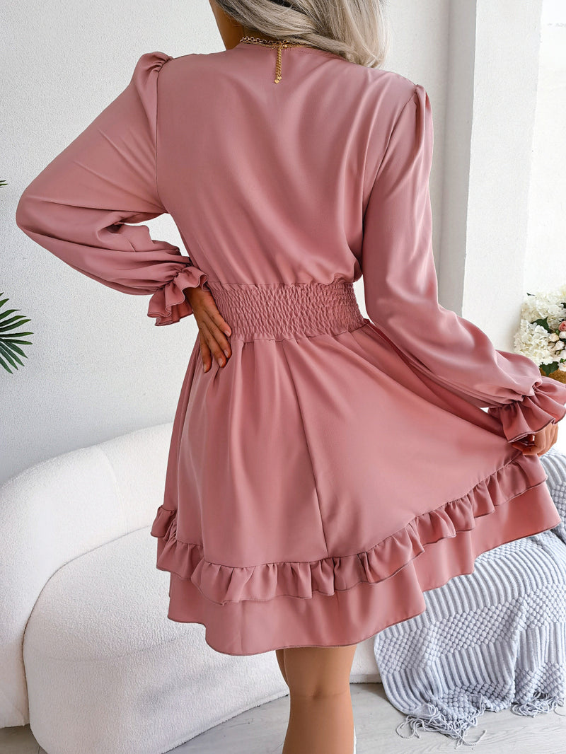 Spring And Summer European And American Leisure Lace-up Waist-tight Wooden Ear Swing Dress