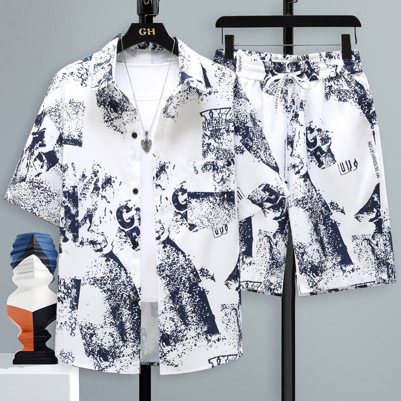 Herren Kurzarmanzug Jugend Student Freizeit Sport Coole Shorts Zweiteiliges Set