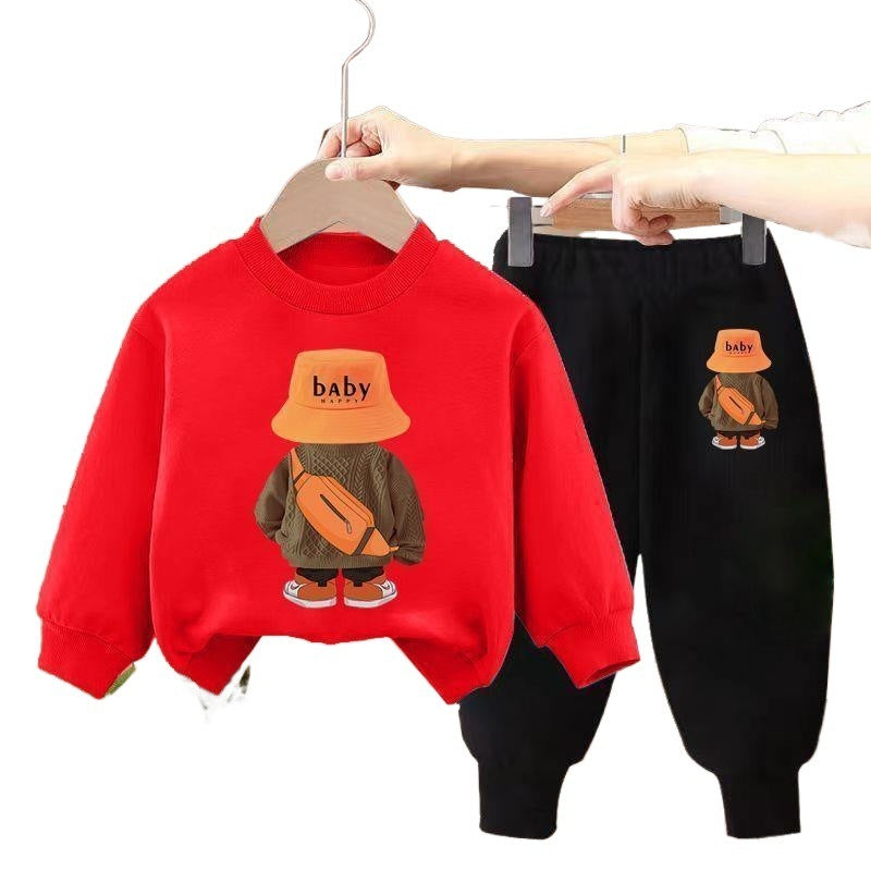 Boys Spring New Children's Autumn Leisure Sports Sweater Medium And Small Two-piece Suit Fashion