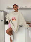 Autumn And Winter Fleece-lined Loose Slimming Long Sleeves Crew Neck Pullover Sweatshirt Women