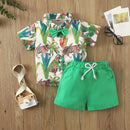 Beach Multi-color Printed Shirt Boys' Shorts Two-piece Set