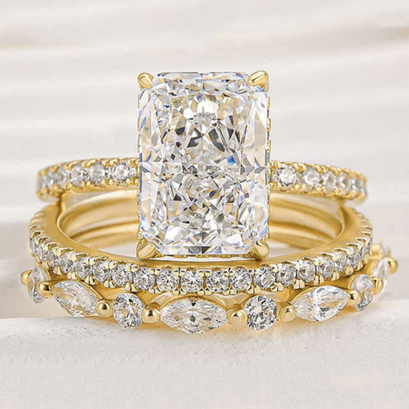 S925 Sterling Silver Super Shiny Ice Flower Cut Zircon Ring Suit